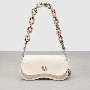 Coach Wavy Dinky White Leather Bag in Coachtopia Leather CK113- Rainbow Chain